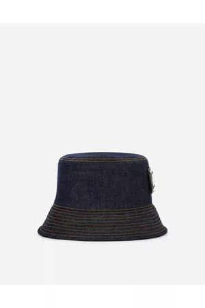 Dolce & Gabbana Men Hats - Denim Bucket Hat With Branded Plate - Man Hats And Gloves 57