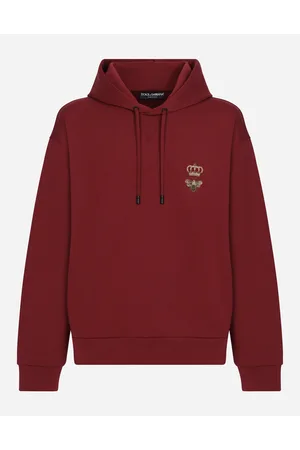 Dolce & Gabbana Cotton Jersey Hoodie With Embroidery - Man Sweatshirts Burgundy Cotton 52