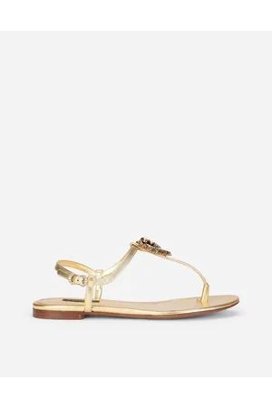 Dolce & Gabbana Nappa Leather Devotion Thong Sandals - Woman Flat Shoes Leather 35.5