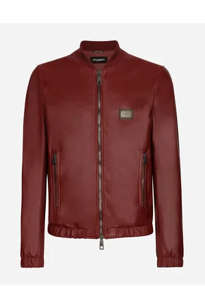 Dolce & Gabbana Leather Jacket With Branded Tag - Man Coats And Jackets Burgundy Leather 48