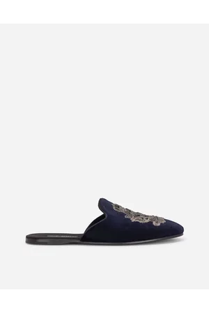 Dolce & Gabbana Velvet Slippers With Coat Of Arms Embroidery - Man Sandals And Slides Velvet 40