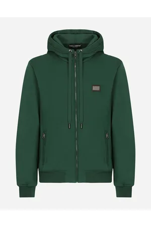 Dolce & Gabbana Jersey Zip-up Hoodie With Branded Tag - Man Sweatshirts Green Cotton 44
