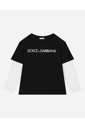 Dolce & Gabbana Long-sleeved Jersey T-shirt With Logo Print - Man T-shirts And Sweatshirts Multi-colored Jersey 2 Years