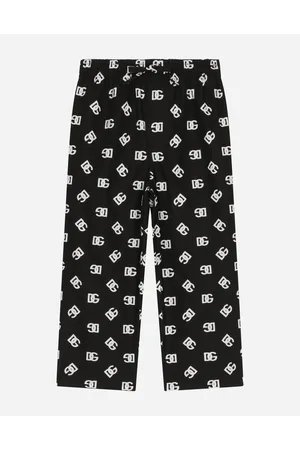 Dolce & Gabbana Poplin Pajama Trousers With Dg Logo Print - Man Trousers And Shorts Black 2 Years