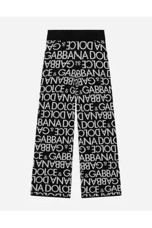 Dolce & Gabbana Knit Pants With All-over Jacquard Logo - Woman Trousers And Skirts Multi-colored Wool 4 Years