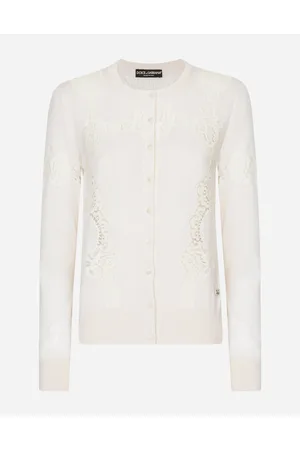 Dolce & Gabbana Cashmere And Silk Cardigan With Lace Inlay - Woman Sweaters And Cardigans 40
