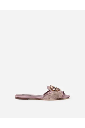 Dolce & Gabbana Slippers In Lace With Crystals - Woman Slides And Mules Lace 38.5