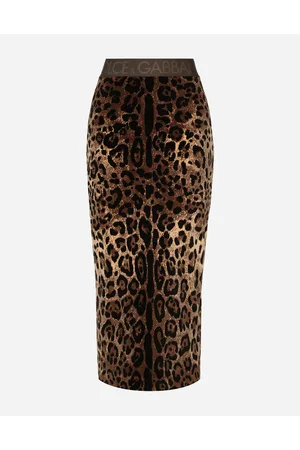 Dolce & Gabbana Chenille Calf-length Skirt With Jacquard Leopard Design - Woman Skirts Multi-colored Cotton 40