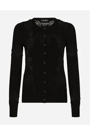 Dolce & Gabbana Cashmere And Silk Cardigan With Lace Inlay - Woman Sweaters And Cardigans 36
