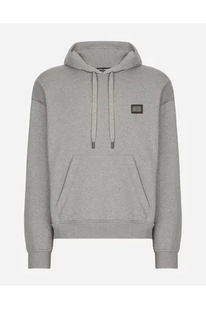 Dolce & Gabbana Jersey Hoodie With Branded Tag - Man Sweatshirts Gray Cotton 44