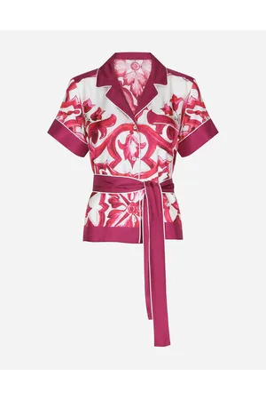 Dolce & Gabbana Majolica-print Twill Shirt With Belt - Woman Shirts And Tops Fuchsia Silk 36