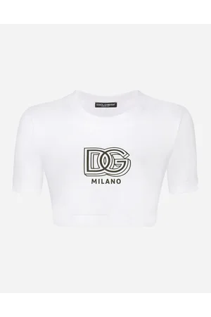 Dolce & Gabbana Cropped Jersey T-shirt With Dg Lettering - Woman T-shirts And Sweatshirts 36