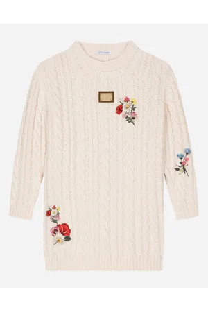 Dolce & Gabbana Knit Dress With Floral Embroidery - Woman Dresses Wool 6 Years