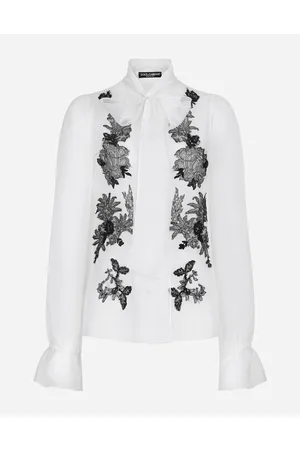 Dolce & Gabbana Organza Pussy-bow Shirt With Lace Appliqués - Woman Shirts And Tops 40