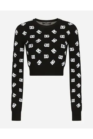 Dolce & Gabbana Cropped Viscose Jacquard Sweater With Dg Logo - Woman Sweaters And Cardigans Multi-colored 44