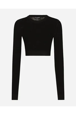 Dolce & Gabbana Cropped Mesh-stitch Viscose Sweater With Jacquard Dg Logo - Woman Sweaters And Cardigans 38