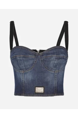 Dolce & Gabbana Denim Corset Top With Logo Tag - Woman Denim And Jeans Multi-colored 46
