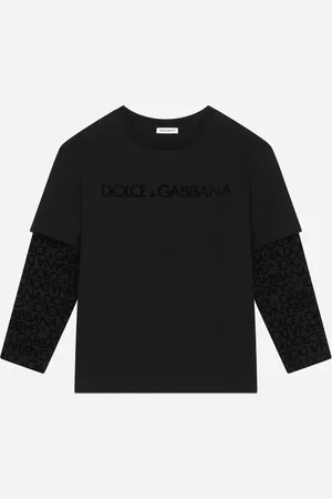 Dolce & Gabbana Long-sleeved Jersey T-shirt With Flocked Logo Print - Man T-shirts And Sweatshirts Multi-colored Jersey 2 Years