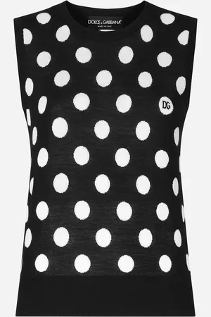 Dolce & Gabbana Silk And Wool Tank Top With Polka-dot Inlay - Woman Sweaters And Cardigans Multi-colored 36