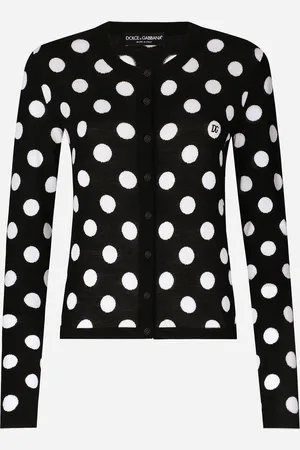 Dolce & Gabbana Wool And Silk Cardigan With Polka-dot Inlay - Woman Sweaters And Cardigans Multi-colored 36