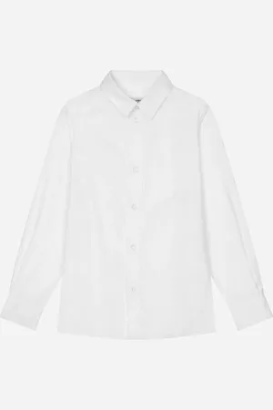Dolce & Gabbana Long-sleeved Poplin Shirt With Jacquard Logo - Man Shirts Cotton 3 Years