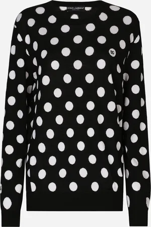 Dolce & Gabbana Wool And Silk Sweater With Polka-dot Inlay - Woman Sweaters And Cardigans Multi-colored 36