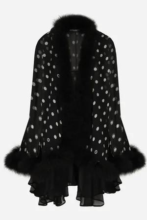 Dolce & Gabbana Chiffon Cape With Polka-dot And Marabou Trim - Woman Coats And Jackets 38
