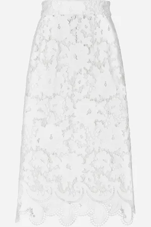 Dolce & Gabbana Cotton Midi Skirt With Floral Openwork Detailing - Woman Skirts 36