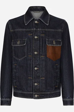 Dolce & Gabbana Denim Jacket With Embossed Tag On Leather - Man Denim Multi-colored 46