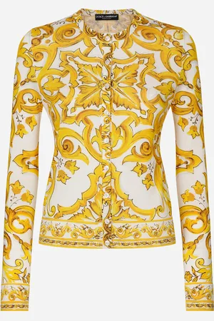 Dolce & Gabbana Long-sleeved Silk Cardigan With Majolica - Woman Sweaters And Cardigans 36