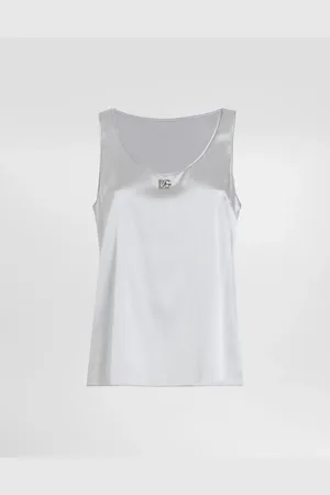 Dolce & Gabbana Satin Tank Top With Dg Logo Pin - Woman Shirts And Tops Gray 36