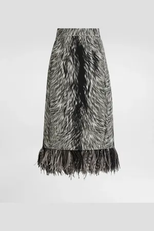 Dolce & Gabbana Charmeuse Calf-length Pencil Skirt With Fur Print And Feathered Detailing - Woman Skirts 40