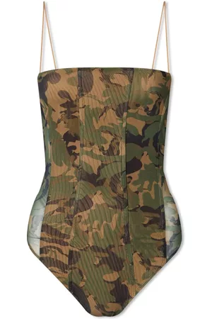 GOOD AMERICAN Mesh Corset Bodysuit In Camo Print