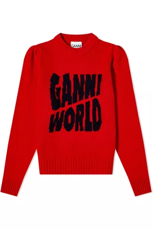 Ganni Graphic Puff Shoulder Pullover Knit