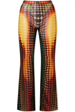 Jean Paul Gaultier Women Wide Leg Pants - Cyber Print Flare Mesh Trouser