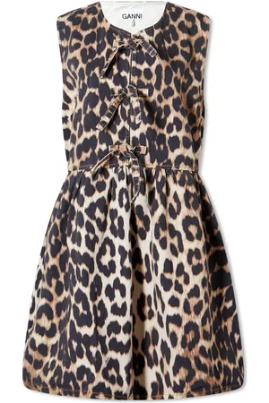 Ganni Print Leopard Tieband Mini Dress