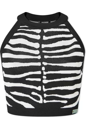 Balmain Zebra Jacquard Knitted Crop Top