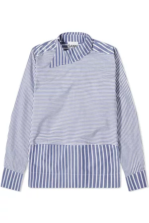 Ganni Stripe Cotton Asymmetrical Collar Shirt