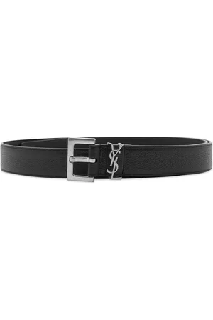 Saint Laurent Men Belts - Metal Logo Grain Leather Belt