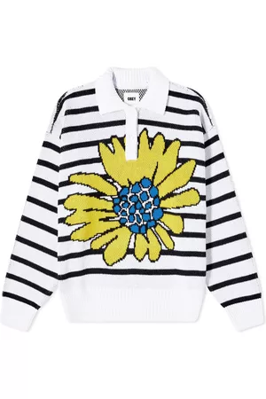 Obey Women Long Sleeve Polo Shirts - Flower Stripe Polo Sweater