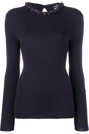 CHANEL Embellished ribbed jumper