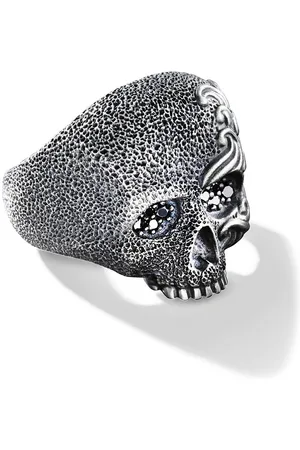 David Yurman Sterling Waves Skull diamond ring (24mm)