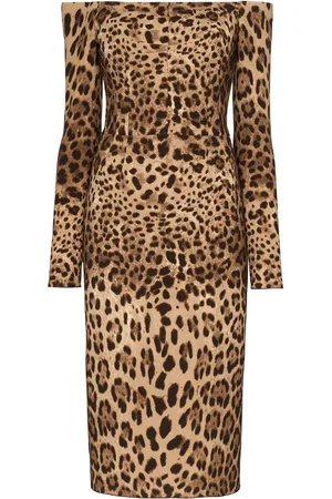 Dolce & Gabbana Off-the-shoulder leopard print midi dress