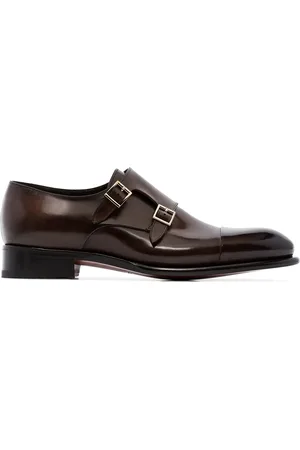 santoni Double strap leather monk shoes