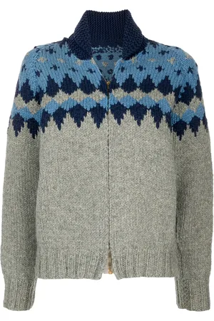 Fake Alpha Vintage 1960s intarsia knit zip-up cardigan