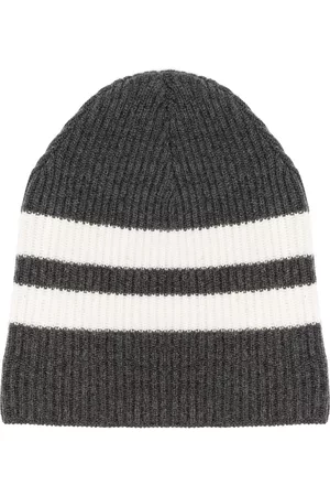 Cashmere In Love Striped ribbed-knit beanie