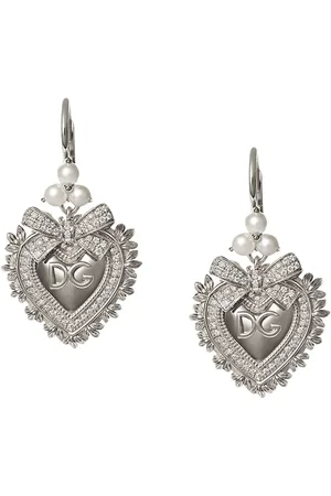 Dolce & Gabbana 18kt white gold Devotion diamond and pearl sacred heart earrings