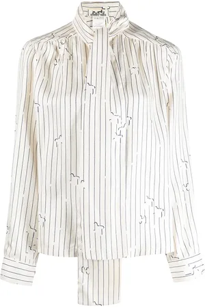 Hermès Striped pussybow blouse