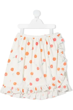 BONPOINT Orange-print ruffle-trim skirt