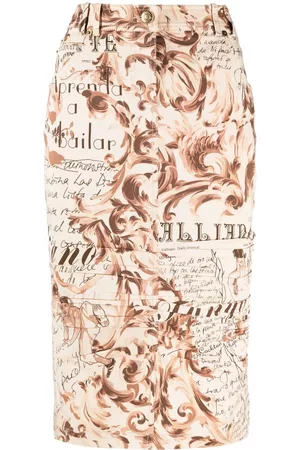John Galliano Women Printed Skirts - 2000s baroque-print pencil skirt